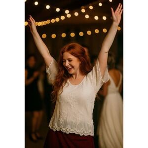 Song n Spirit Lace Crochet‎ Top Ruffle Hem Flowy Blouse White XXL